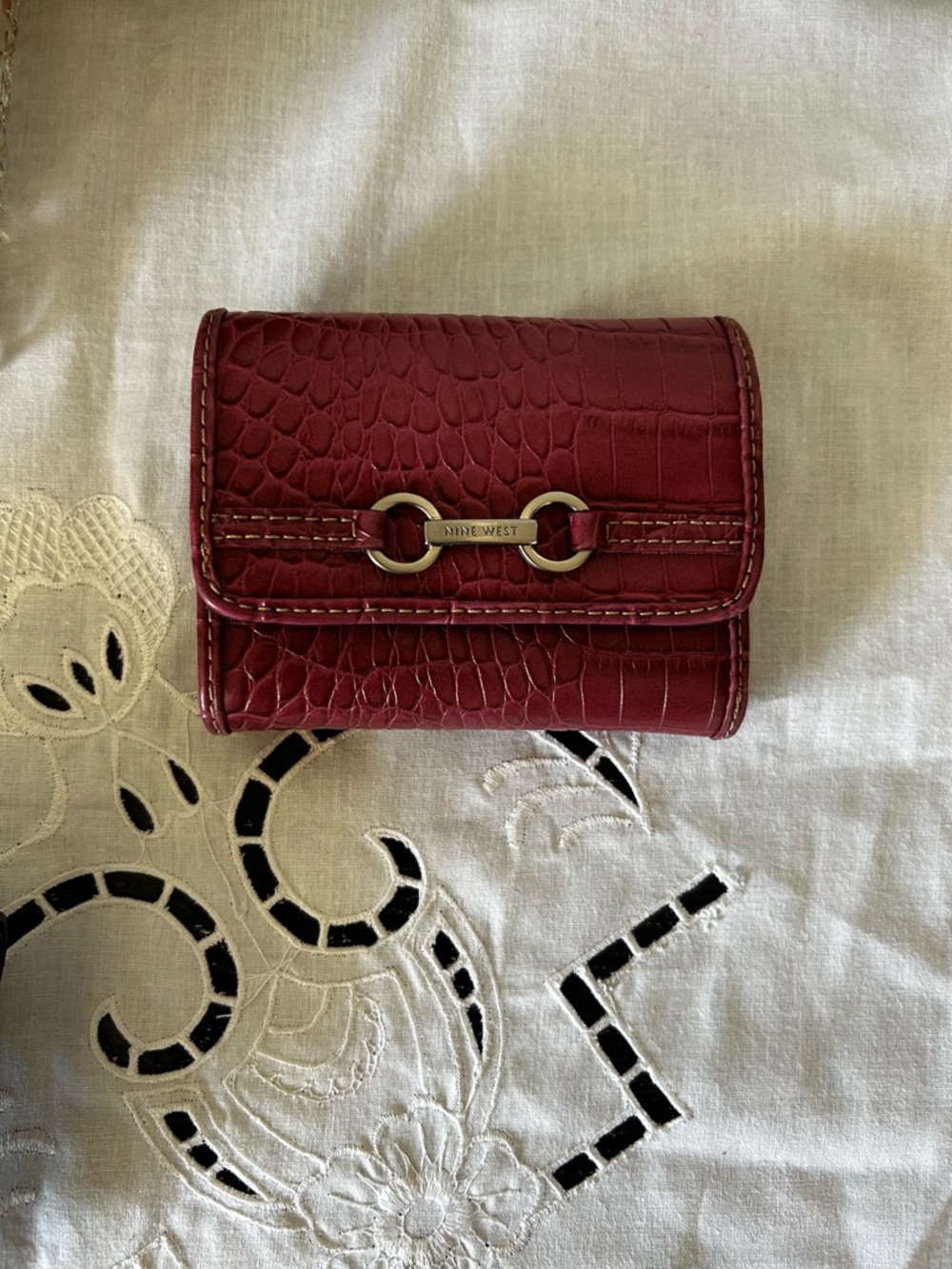 Nine West Croc-Embossed Trifold Wallet